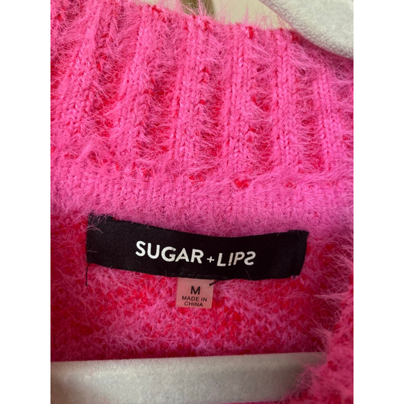 Sugar + Lips Chevron Sweater Hot Pink Red Cozy Knit Buttery Soft Modern Trendy - Picture 5 of 7